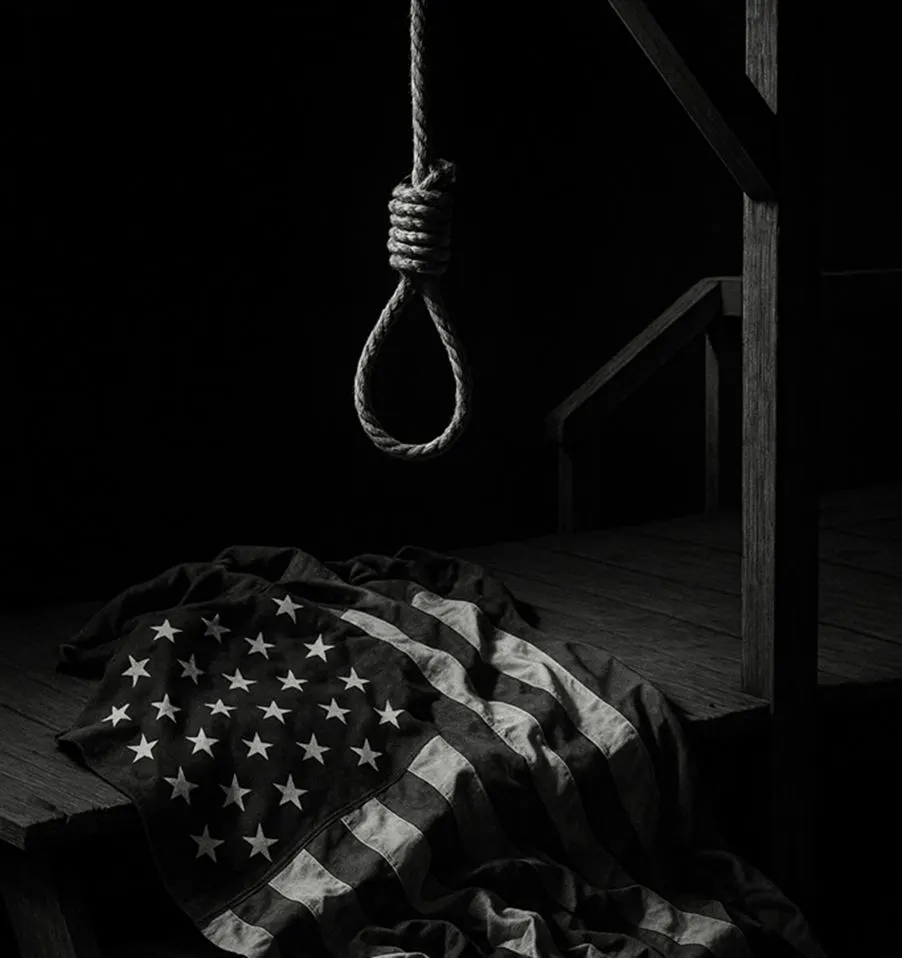 A decorative hanging element near a political event setting.